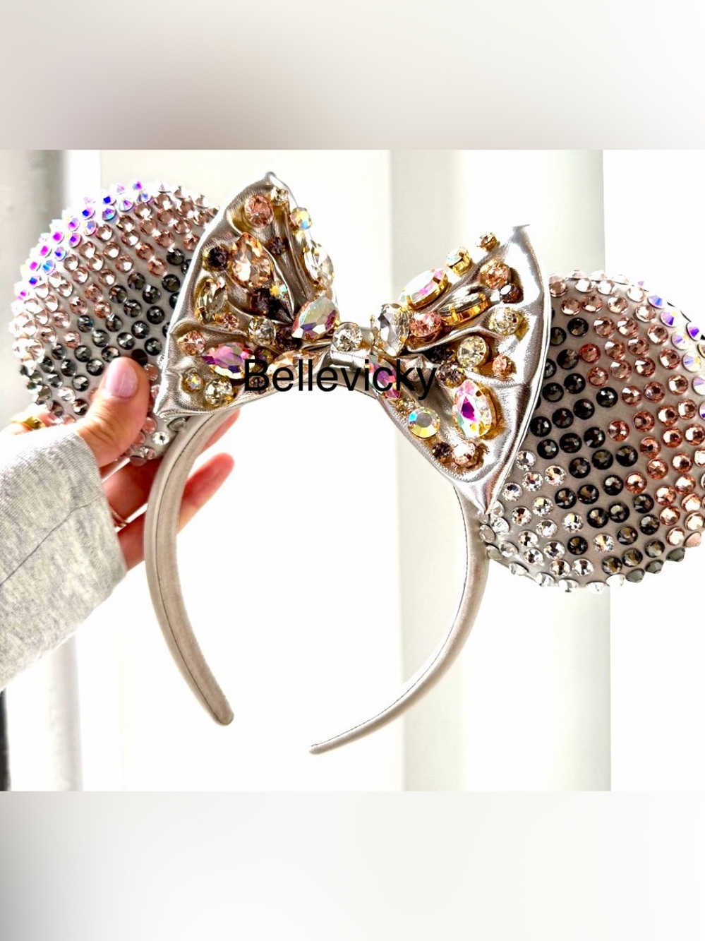 NWT Disney Parks Silver Holiday Glam Rhinestone Minnie Mouse Ears Headband RARE